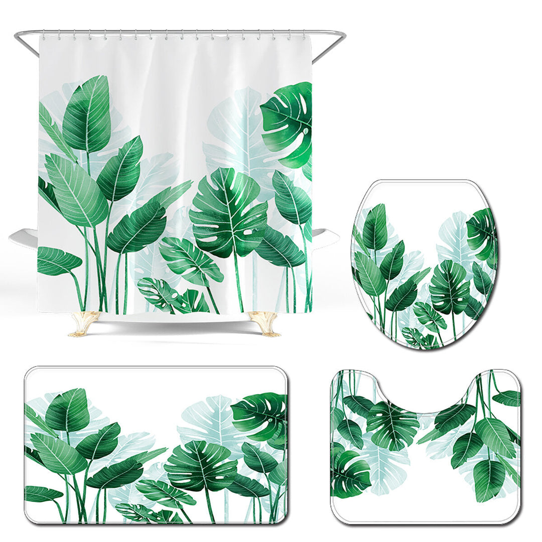 180x180cm Plantain Turtle Leaf Waterproof Shower Curtain 3,4PCS Bathroom Odorless Non-toxic Mat Kit Image 1