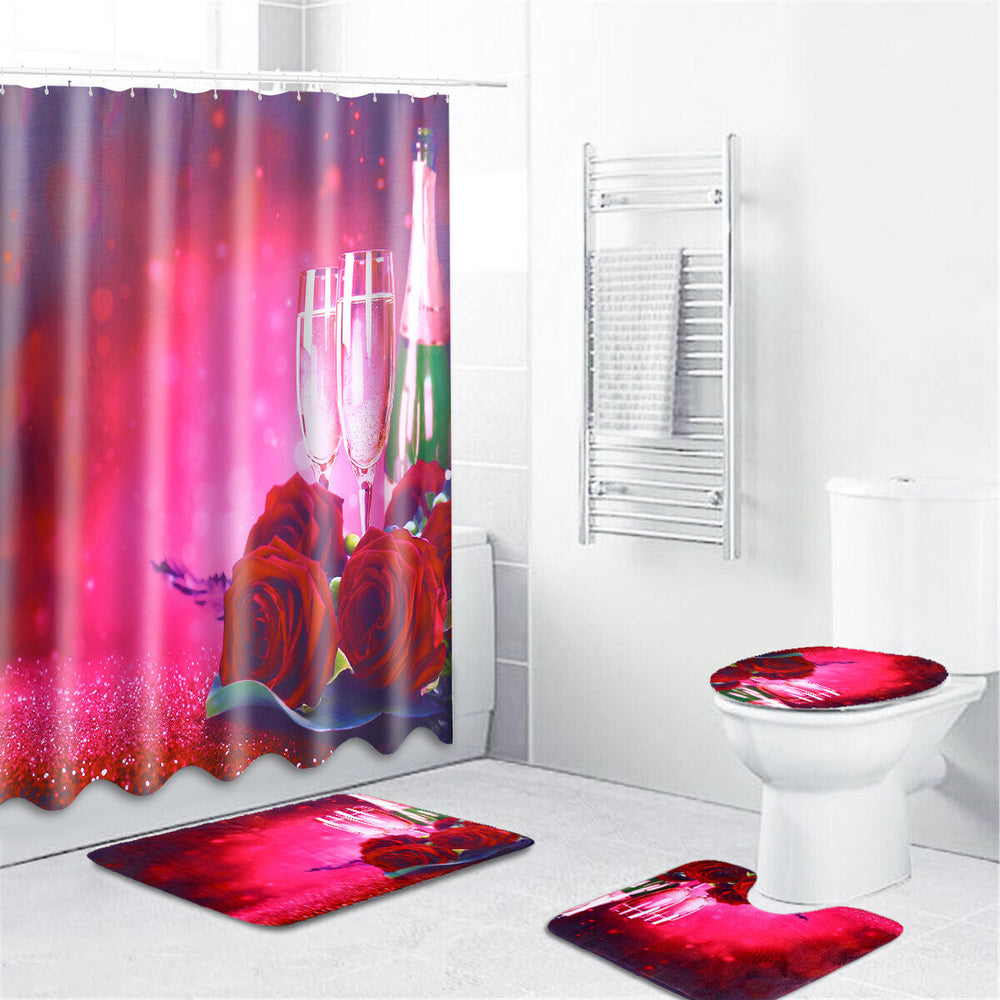 180x180CM Romatic Rose Waterprood Shower Curtain Polyester Moisture-proof Bath Mat Image 2