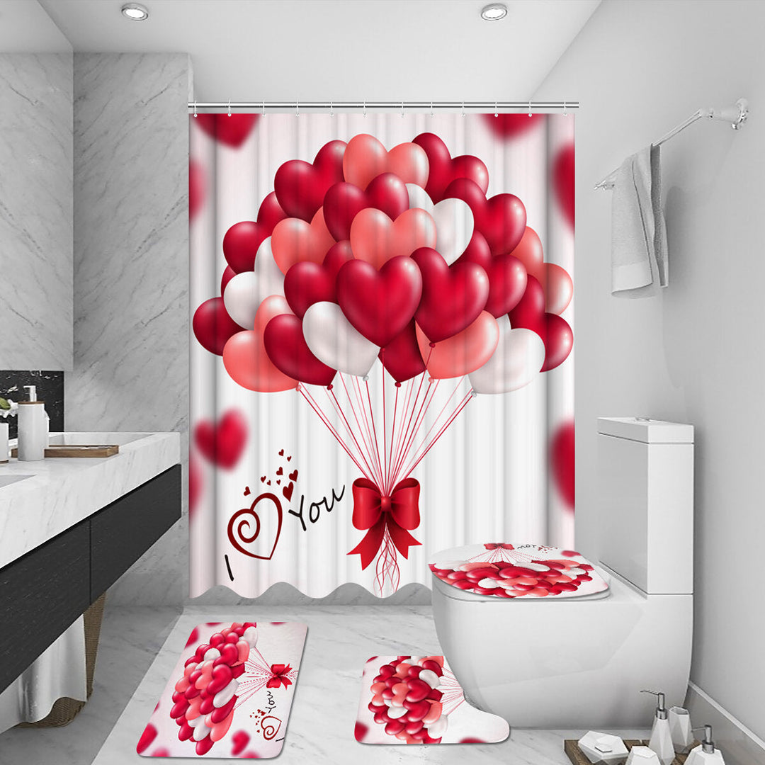 180x180CM Red Balloon Waterproof Shower Curtain 3-in-1 Anti-slip Odorless Dustproof Bath Mat Kit Image 2