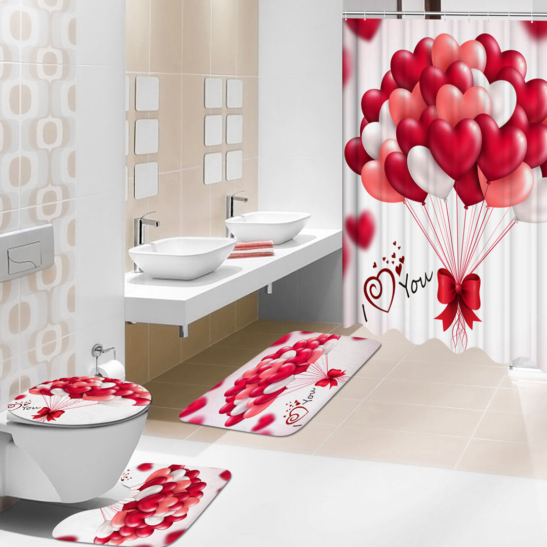 180x180CM Red Balloon Waterproof Shower Curtain 3-in-1 Anti-slip Odorless Dustproof Bath Mat Kit Image 3