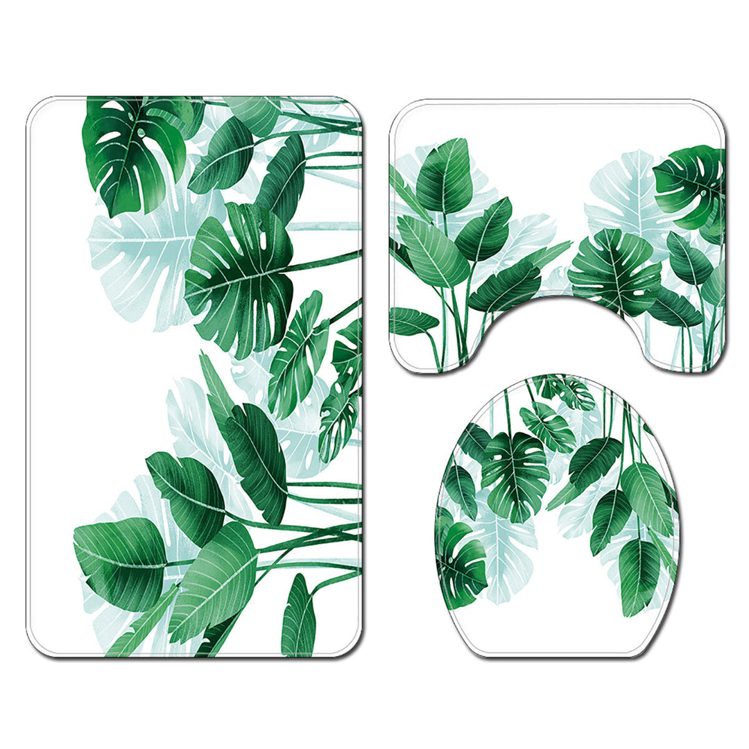 180x180cm Plantain Turtle Leaf Waterproof Shower Curtain 3,4PCS Bathroom Odorless Non-toxic Mat Kit Image 6