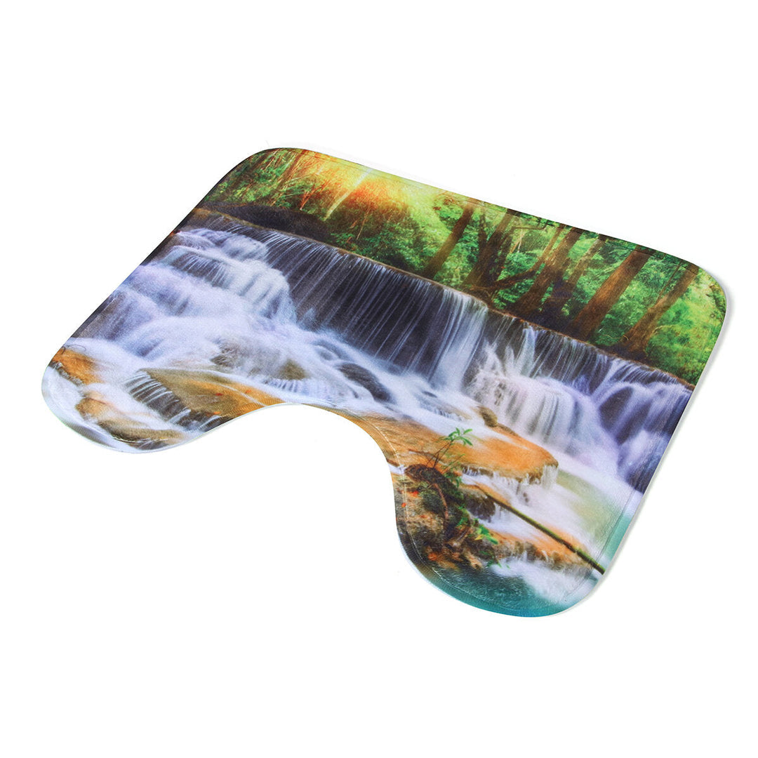 180x180CM Waterfall Printing Waterproof 3PCS Toilet Cover Mat Non-Slip Rug Set Image 4