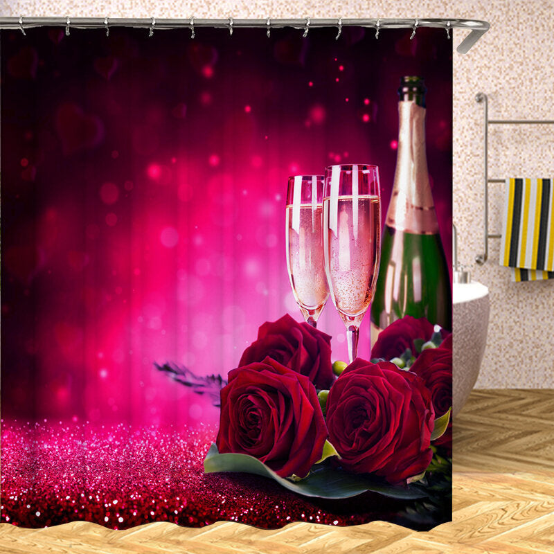 180x180CM Romatic Rose Waterprood Shower Curtain Polyester Moisture-proof Bath Mat Image 3