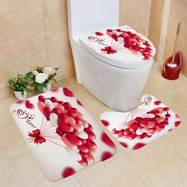 180x180CM Red Balloon Waterproof Shower Curtain 3-in-1 Anti-slip Odorless Dustproof Bath Mat Kit Image 4