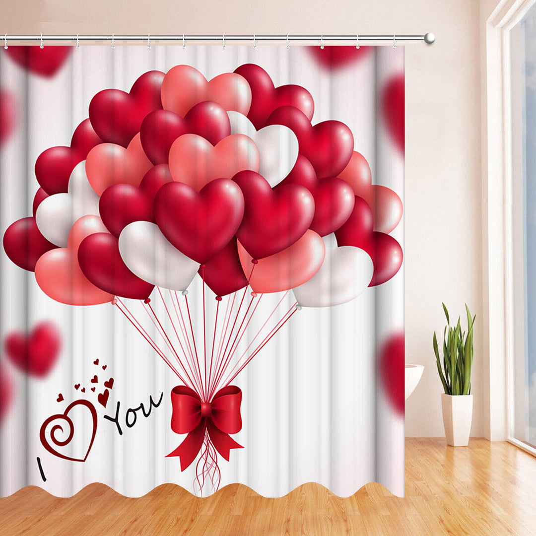 180x180CM Red Balloon Waterproof Shower Curtain 3-in-1 Anti-slip Odorless Dustproof Bath Mat Kit Image 5