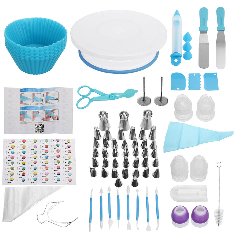 182Pcs Cake Decorating Set Turntable Icing Nozzles Pen Spatula Stand Tools Image 1