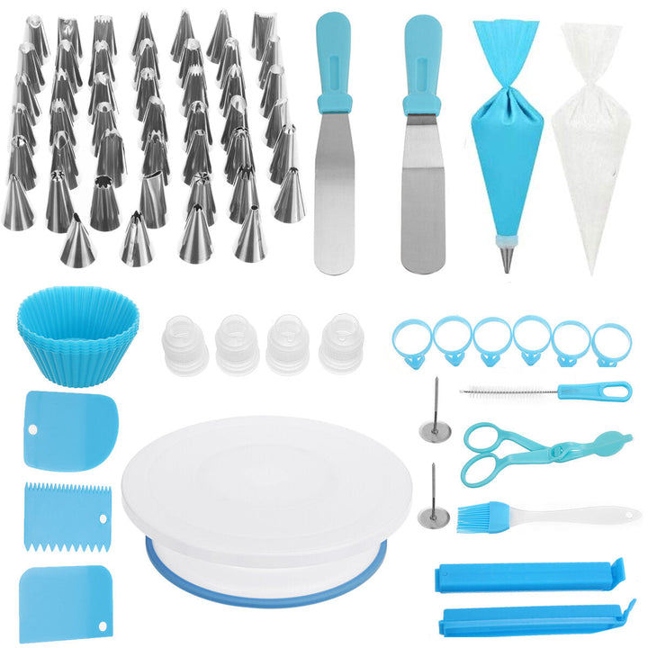 182Pcs Cake Decorating Set Turntable Icing Nozzles Pen Spatula Stand Tools Image 2