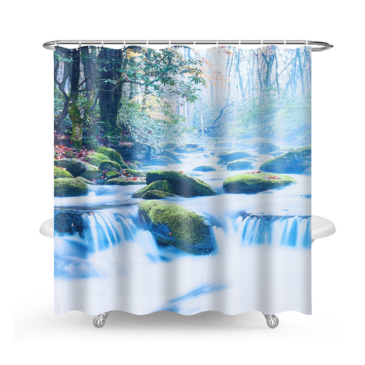 180x180CM Waterfall Shower Curtain Non-toxic Anti-slip Bath Mat Set Waterproof Toilet Rug Set Image 1