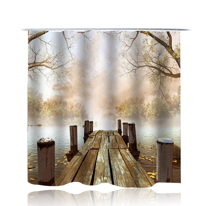 180x180CM Wooden Bridge Printing Bathroom Shower Curtain Toilet Cover Mat Non-Slip Rug Set Image 6