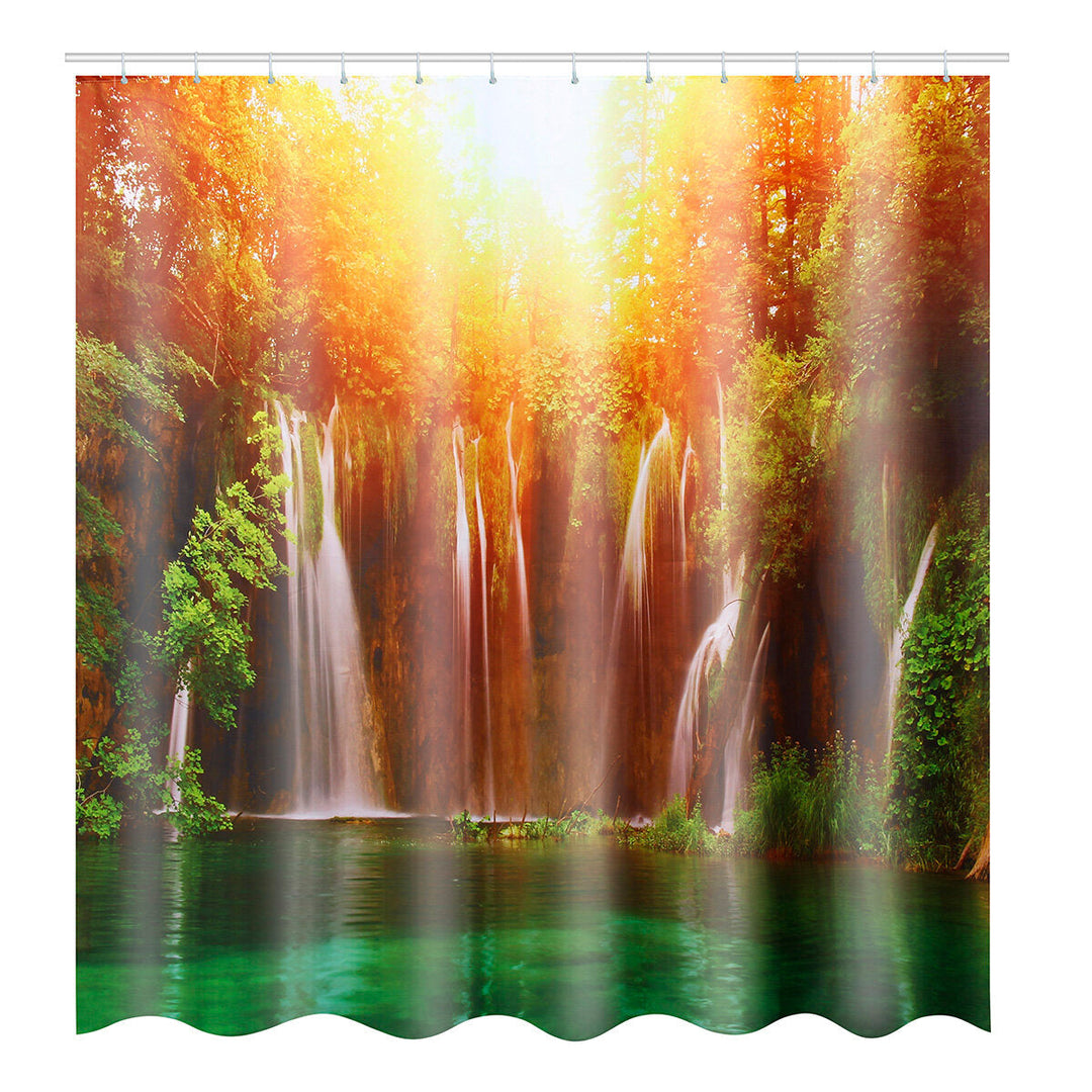 180x180CM 3D Waterfall Nature Scenery Shower Curtain Water-repellent Polyester Bathroom Curtain Image 1