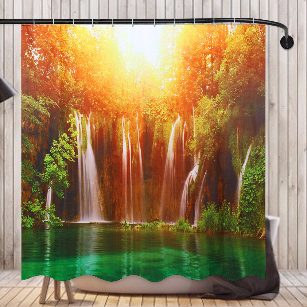 180x180CM 3D Waterfall Nature Scenery Shower Curtain Water-repellent Polyester Bathroom Curtain Image 2