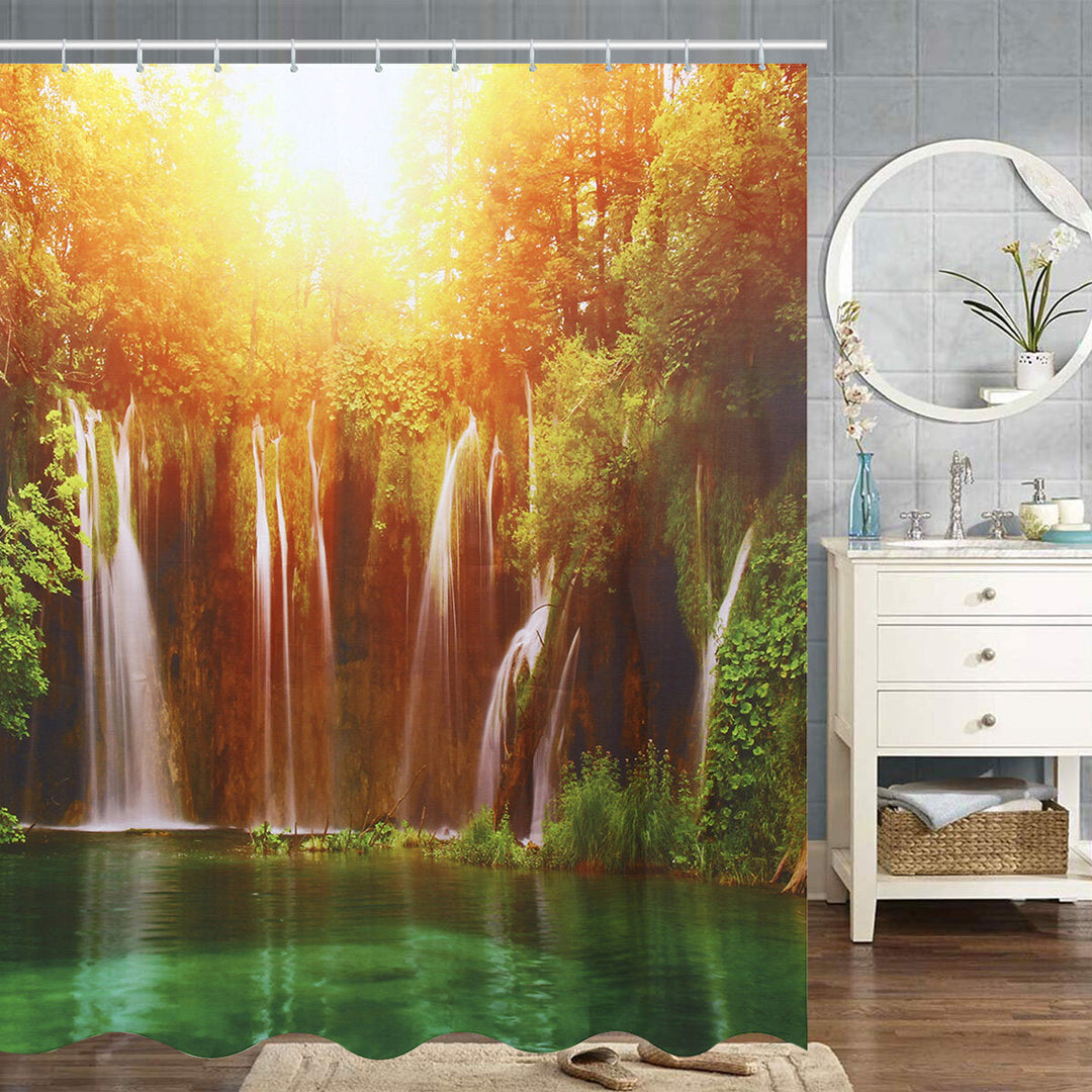 180x180CM 3D Waterfall Nature Scenery Shower Curtain Water-repellent Polyester Bathroom Curtain Image 3