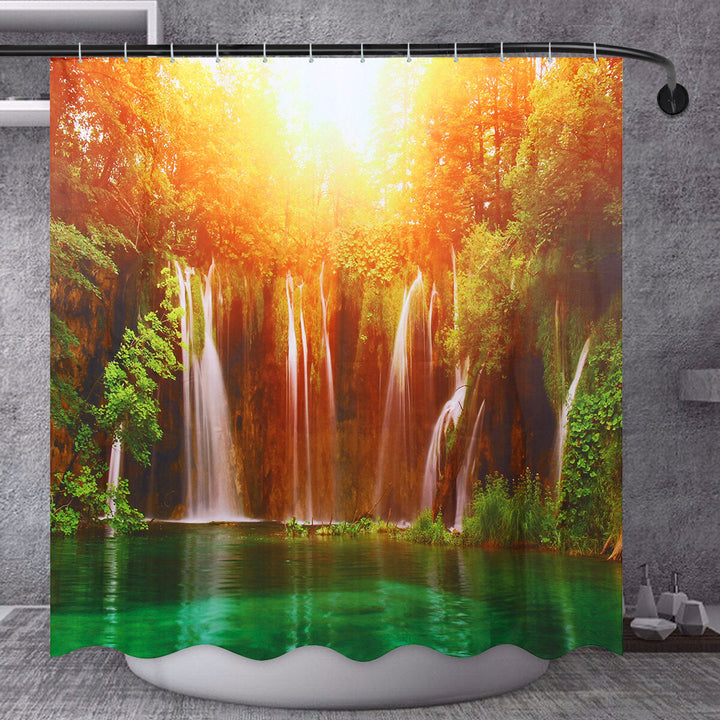 180x180CM 3D Waterfall Nature Scenery Shower Curtain Water-repellent Polyester Bathroom Curtain Image 4