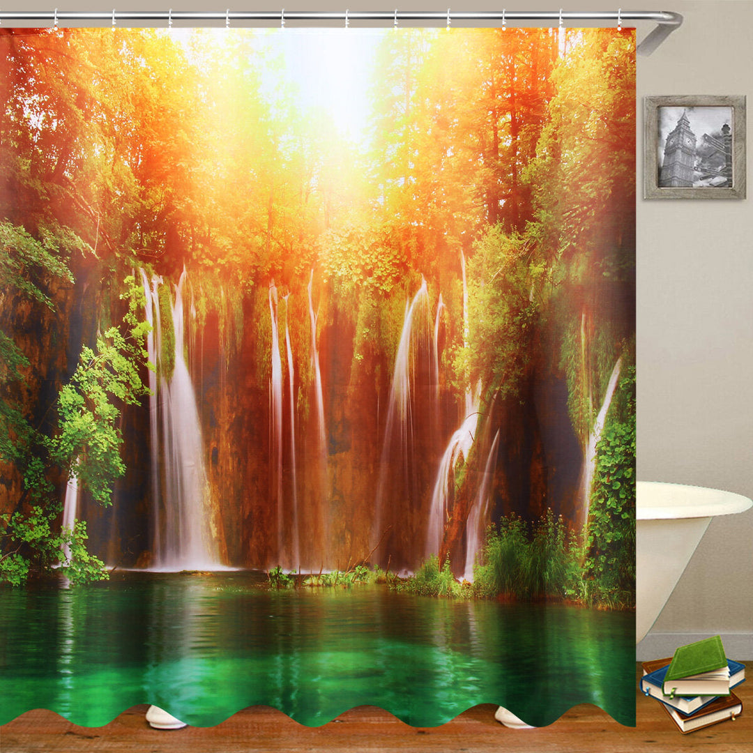 180x180CM 3D Waterfall Nature Scenery Shower Curtain Water-repellent Polyester Bathroom Curtain Image 5