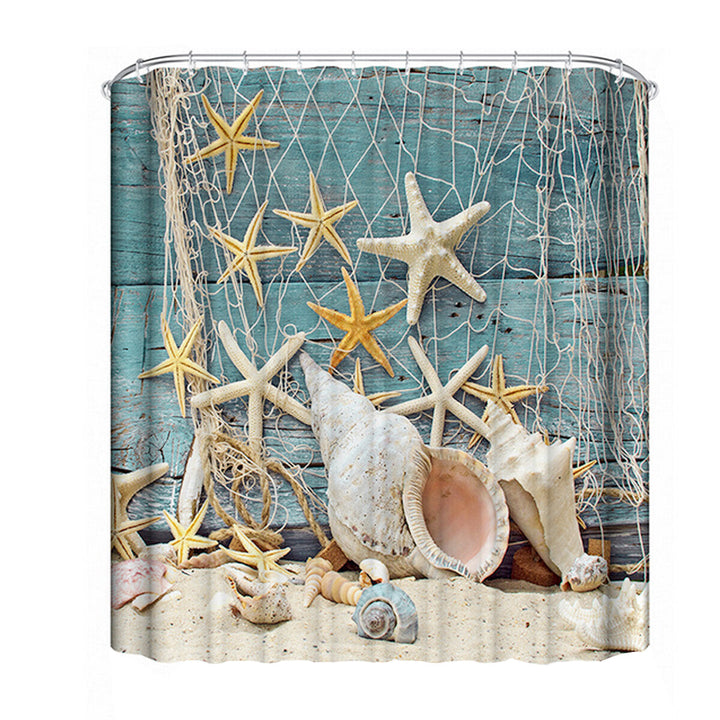 180x180CM Sea Startfish Shower Curtain Conch Digital Printing Waterproof Polyester Shower Curtain Image 1