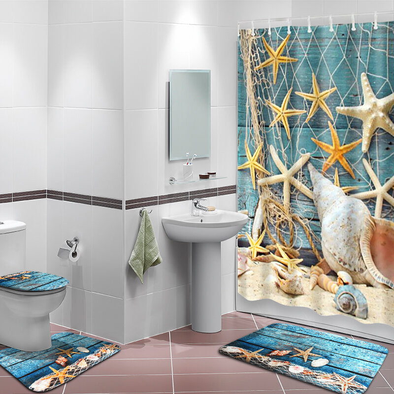 180x180CM Sea Startfish Shower Curtain Conch Digital Printing Waterproof Polyester Shower Curtain Image 2