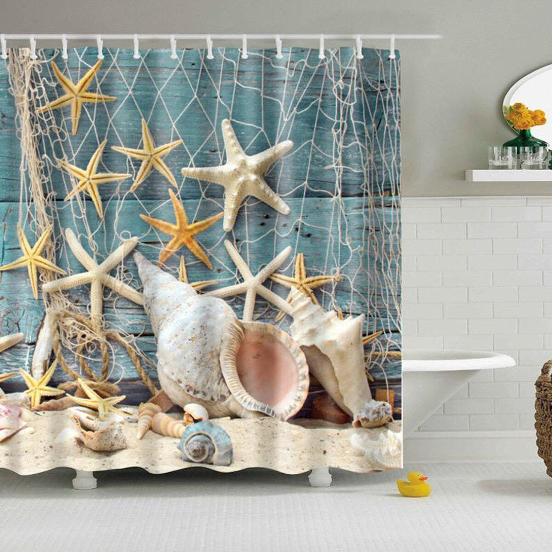 180x180CM Sea Startfish Shower Curtain Conch Digital Printing Waterproof Polyester Shower Curtain Image 3