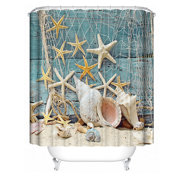 180x180CM Sea Startfish Shower Curtain Conch Digital Printing Waterproof Polyester Shower Curtain Image 4