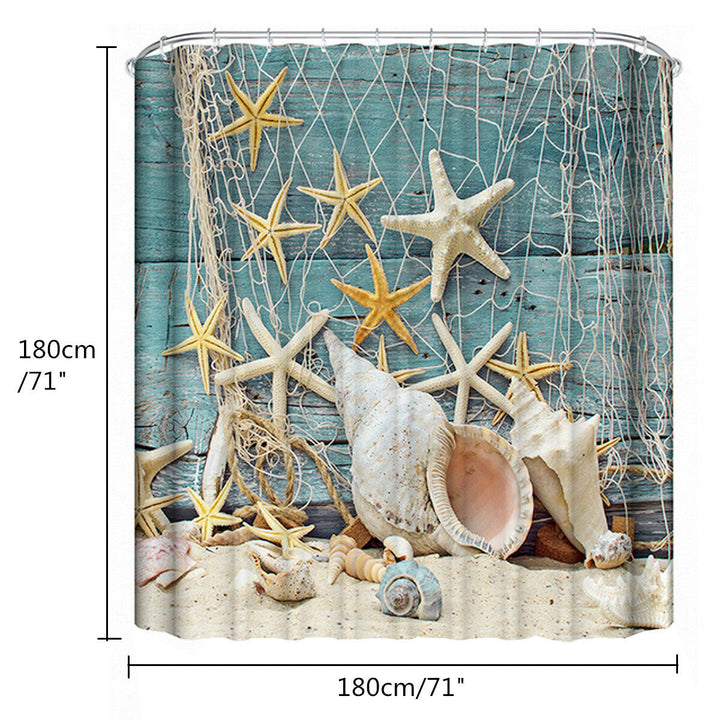 180x180CM Sea Startfish Shower Curtain Conch Digital Printing Waterproof Polyester Shower Curtain Image 6