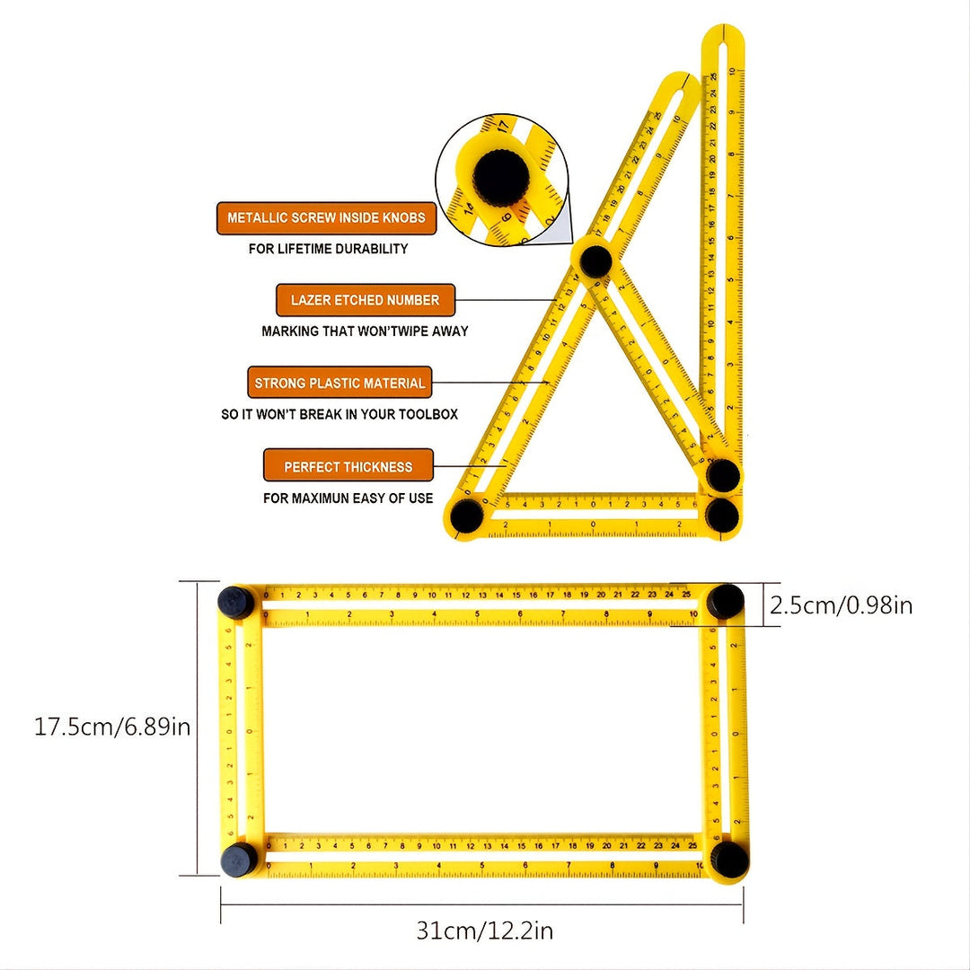 1pc Multi-functional Industrial Angle Measurement Foldable Four-fold Ruler 31cm17.5cm Image 5