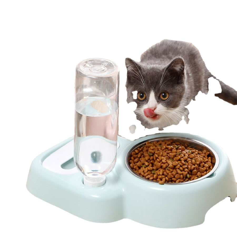 2 In 1 Automatic Pet Bowl 500ml Adjustable Drinking Fountain Dog Cat Food Feeder Image 1