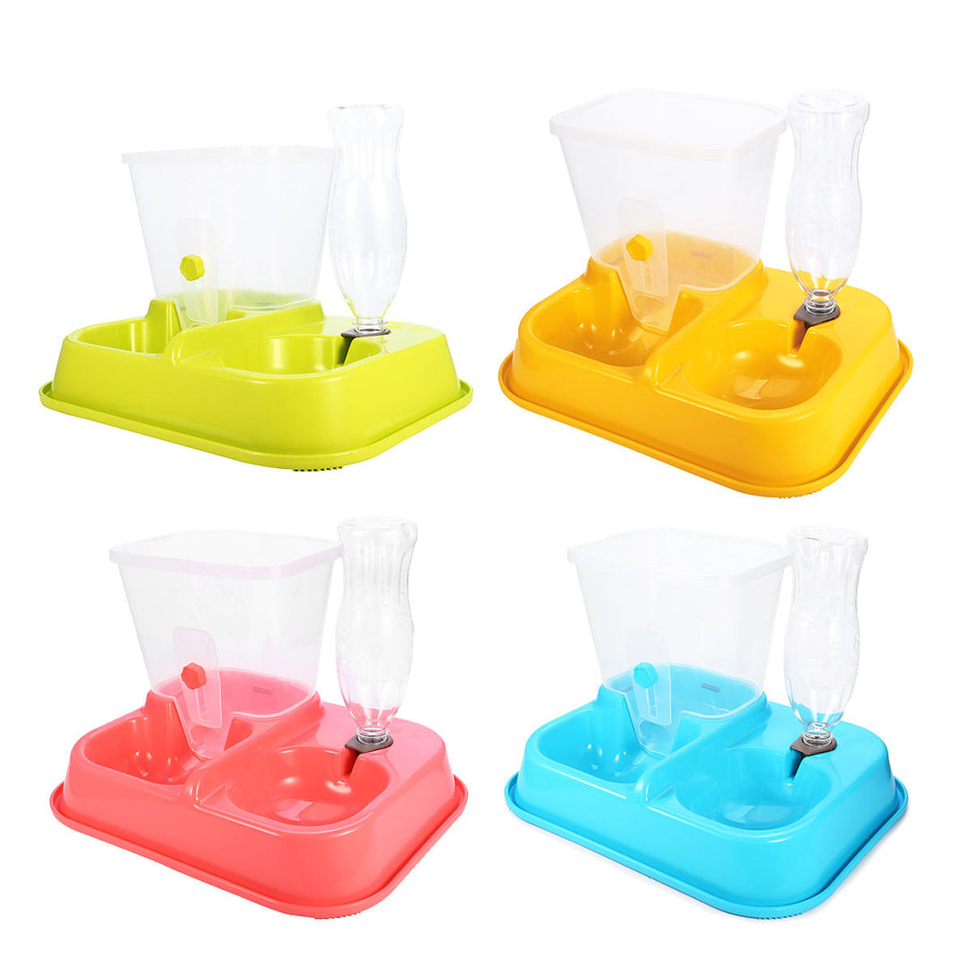 2 in 1 Automatic Pet Food Drink Dispenser Dog Cat Feeder Water Station Bowl Dish Beverage Dispenser Image 2