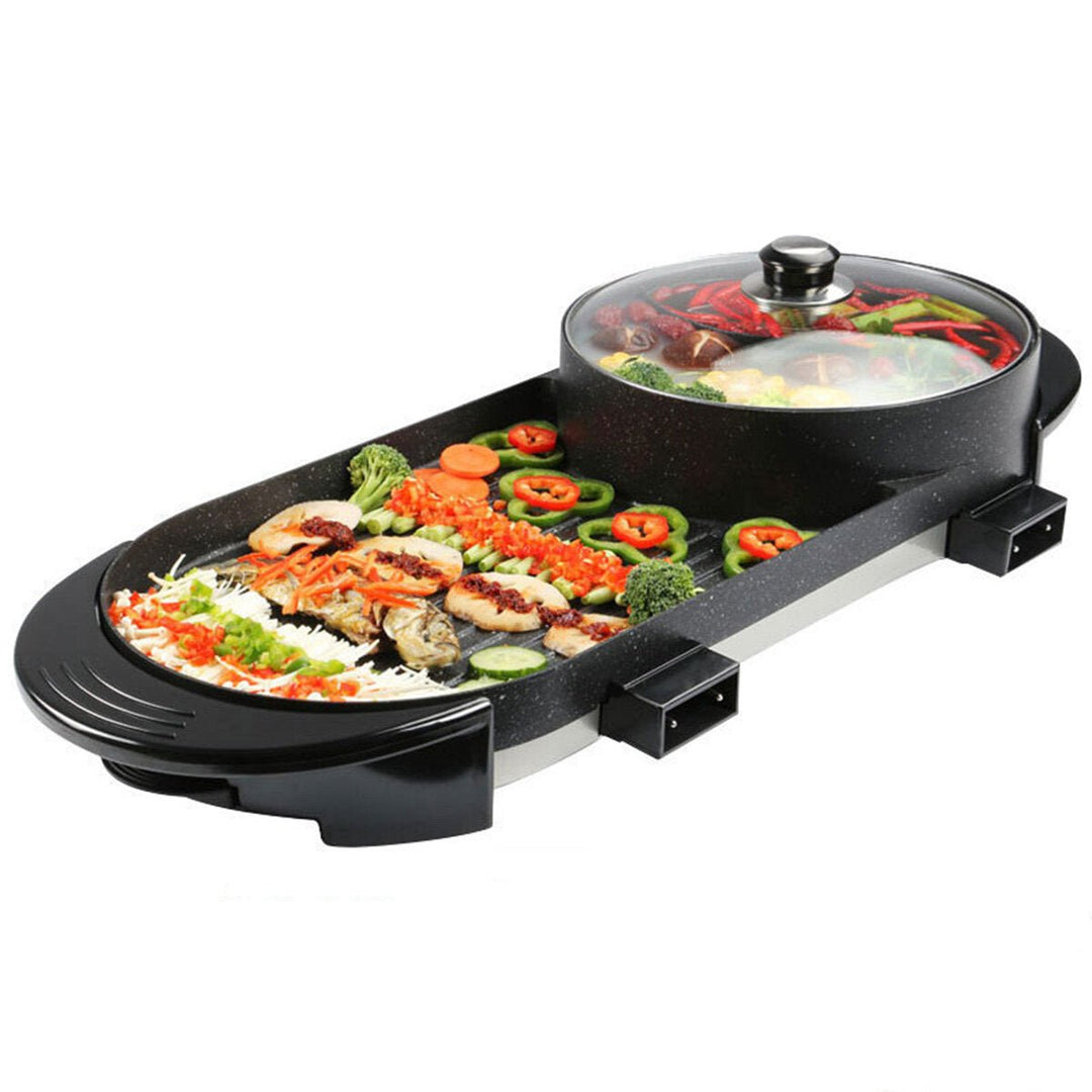 2 In 1 Multi-function Electric Grill Non-Stick Non-Smoke Hot Pot Barbecue 1800W Image 3