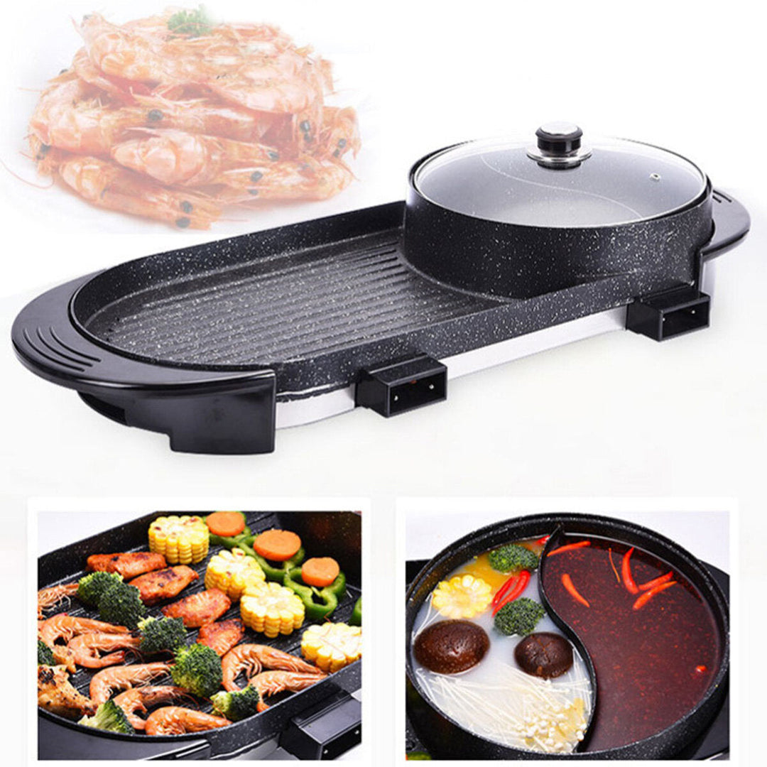 2 In 1 Multi-function Electric Grill Non-Stick Non-Smoke Hot Pot Barbecue 1800W Image 5