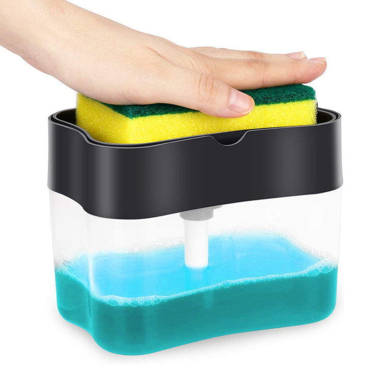 2-in-1 Liquid Dispenser Container Hand Press Soap Pump Dispenser With Sponge Holder Soap Organizer for Kitchen Cleaner Image 1