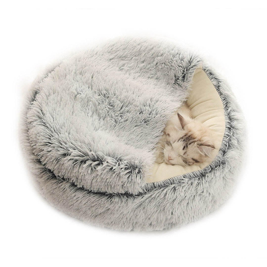 2-in-1 Round Plush Pet Cat Dog Sofa BedWinter Warm Pet Cat Small Dog Sleeping Nest Cute Fluffy Soft Nest Non Slip Bottom Image 1