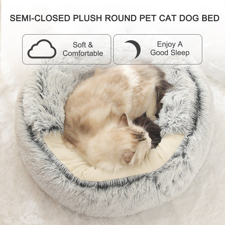 2-in-1 Round Plush Pet Cat Dog Sofa BedWinter Warm Pet Cat Small Dog Sleeping Nest Cute Fluffy Soft Nest Non Slip Bottom Image 5