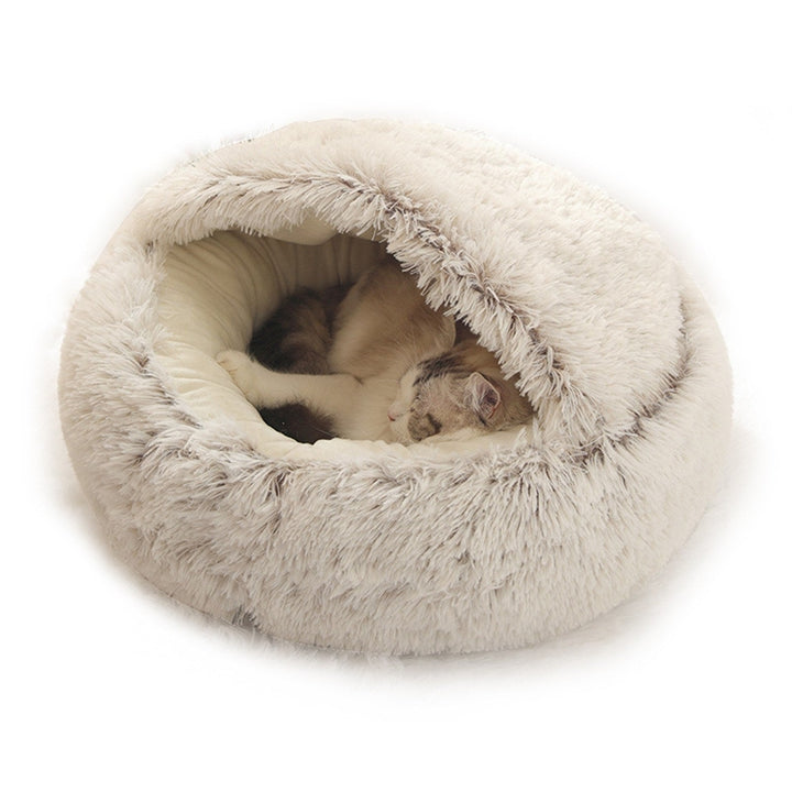 2-in-1 Round Plush Pet Cat Dog Sofa BedWinter Warm Pet Cat Small Dog Sleeping Nest Cute Fluffy Soft Nest Non Slip Bottom Image 9