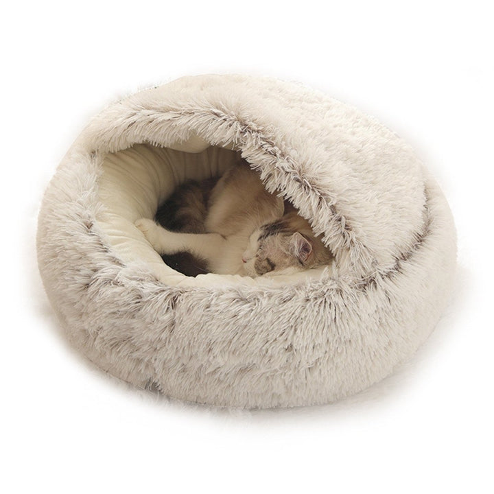 2-in-1 Round Plush Pet Cat Dog Sofa BedWinter Warm Pet Cat Small Dog Sleeping Nest Cute Fluffy Soft Nest Non Slip Bottom Image 1