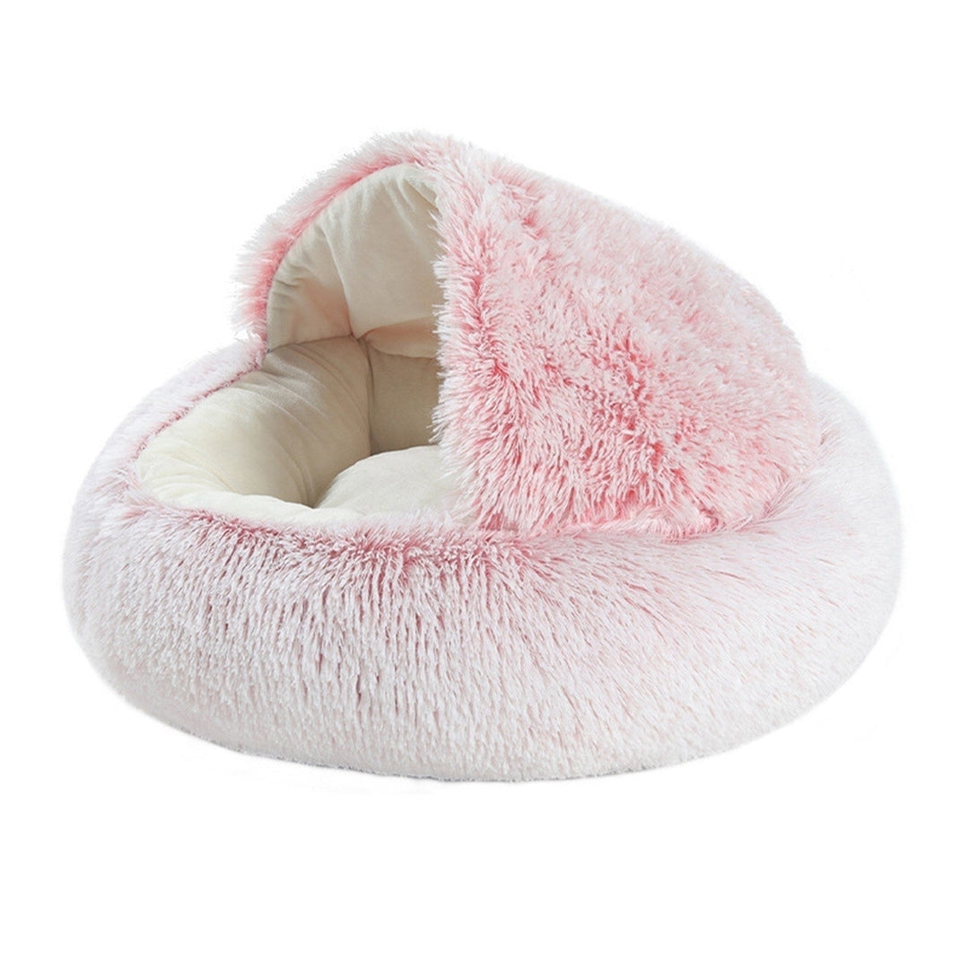 2-in-1 Round Plush Pet Cat Dog Sofa BedWinter Warm Pet Cat Small Dog Sleeping Nest Cute Fluffy Soft Nest Non Slip Bottom Image 10