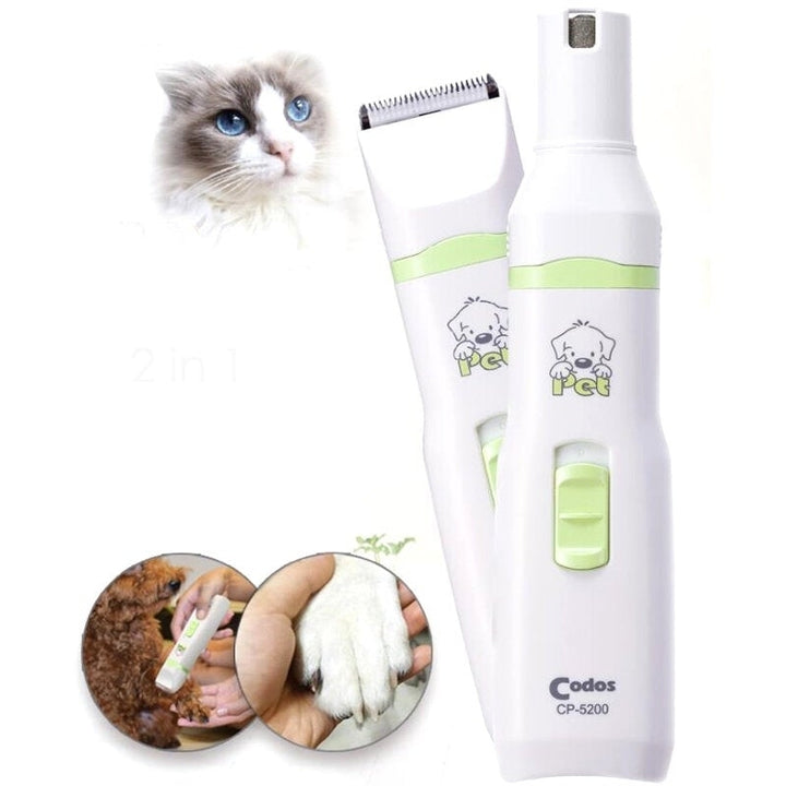 2 in 1 Professional Pet Dog Cat Hair Trimmer Paw Nail Grinder Grooming Clippers Nail Cutter Hair Cutting Machine Pet Image 1