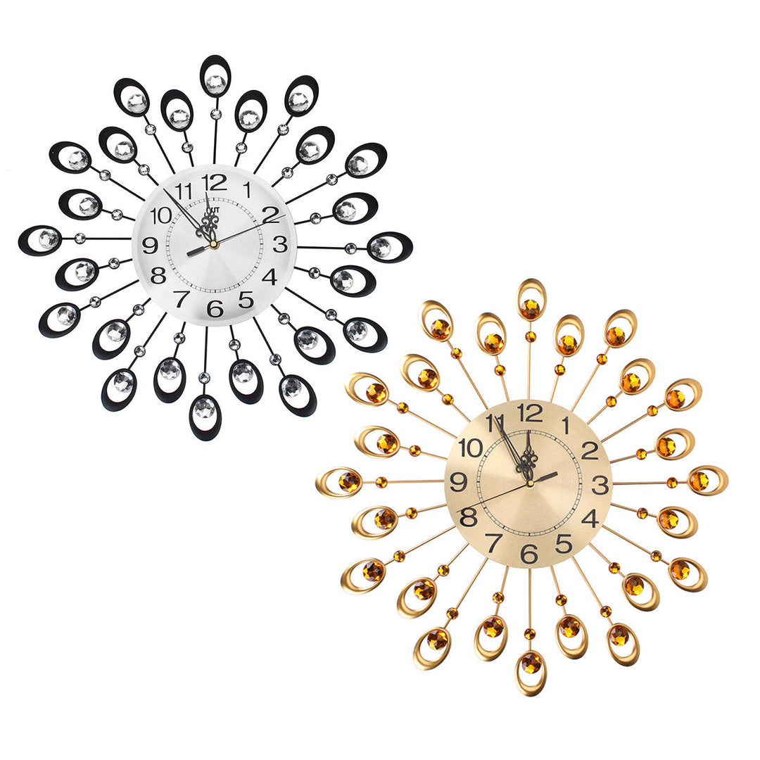 21.3 Luxury Peacock Estink Metal Diamonds Decorative Wall Clock Living Room Image 1