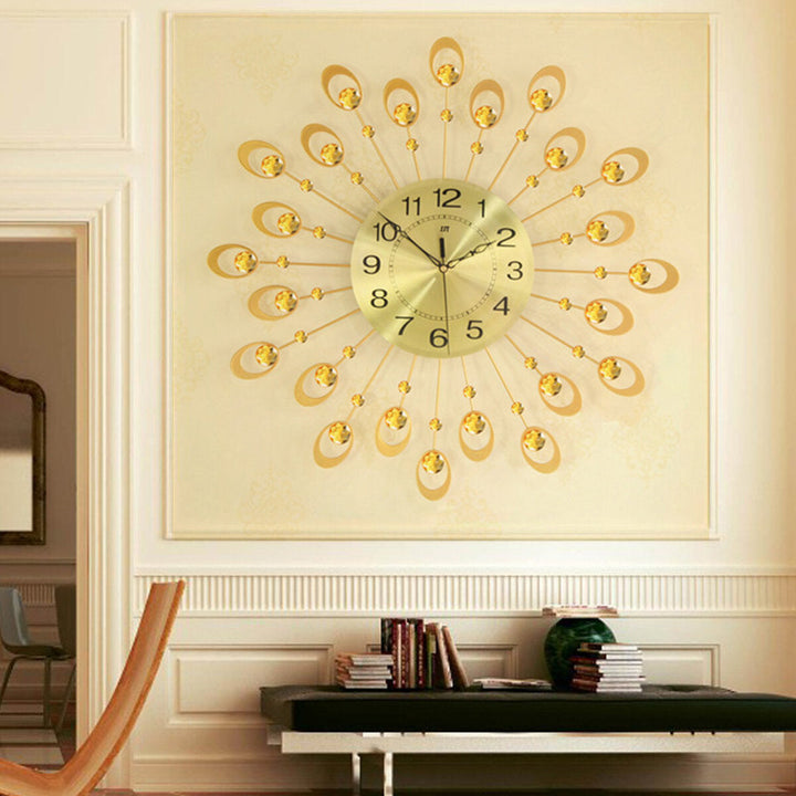 21.3 Luxury Peacock Estink Metal Diamonds Decorative Wall Clock Living Room Image 3