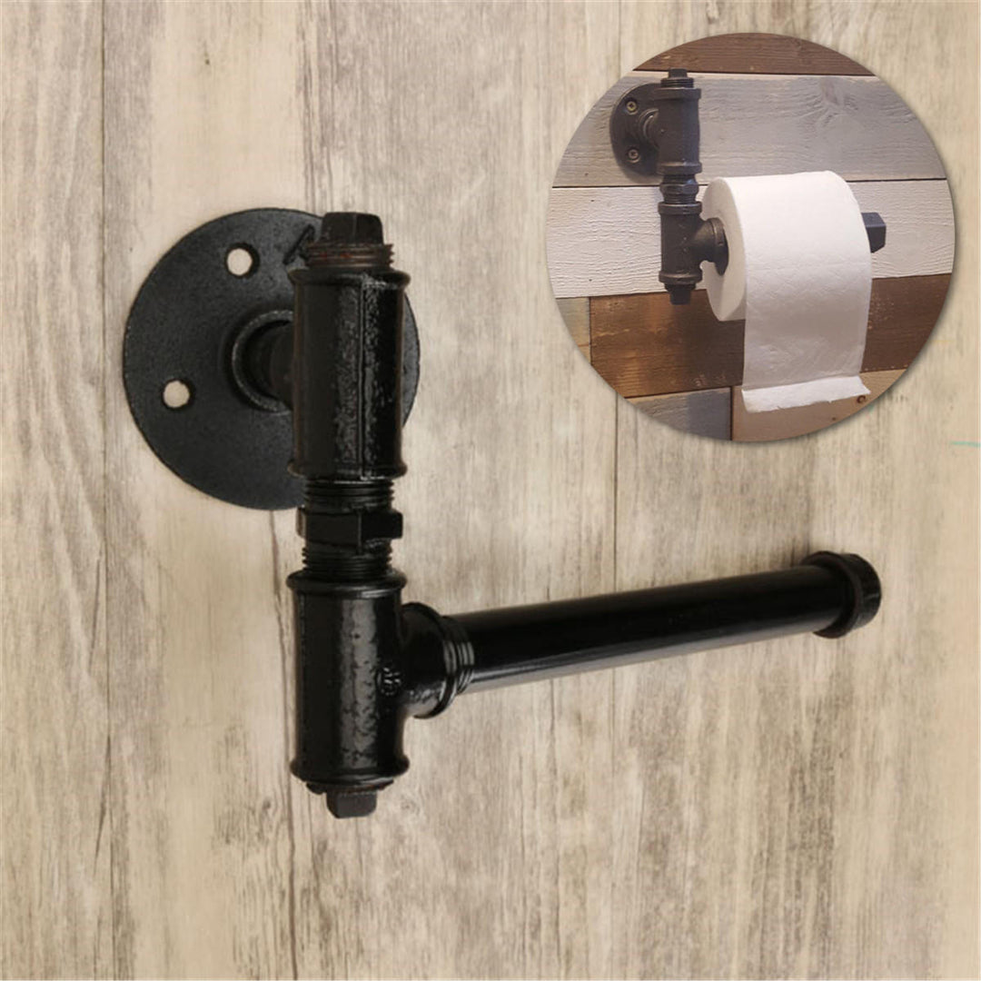 210mm Industrial Retro Iron Pipe Tissue Paper Roll Holder Toliet Wall Mount Hanger Image 4