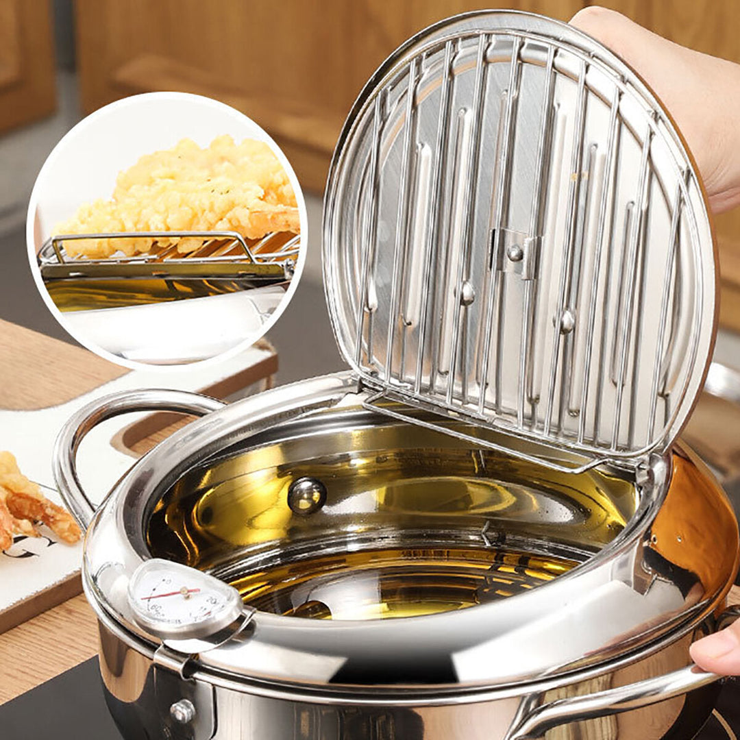 24CM Fryer with Thermometer And Lid 2L 304 Stainless Steel Oil Filter Pot for Kitchen Image 6