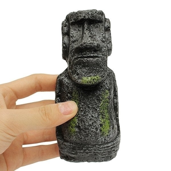 2PCS Resin Easter Island Statues Set Fish Tank Ornament Aquarium Decoration Image 5