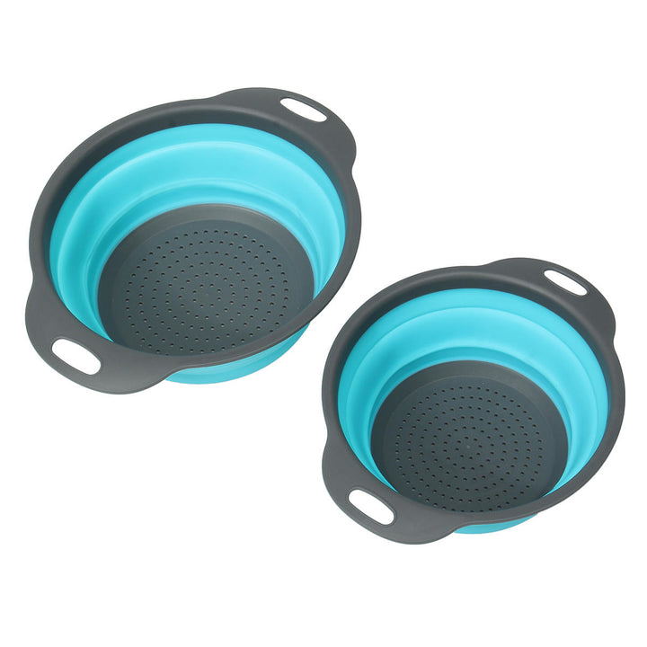 2Pcs Set Collapsible Foldable Silicone Drain Colander Fruit Vegetable Strainer Basket Image 2