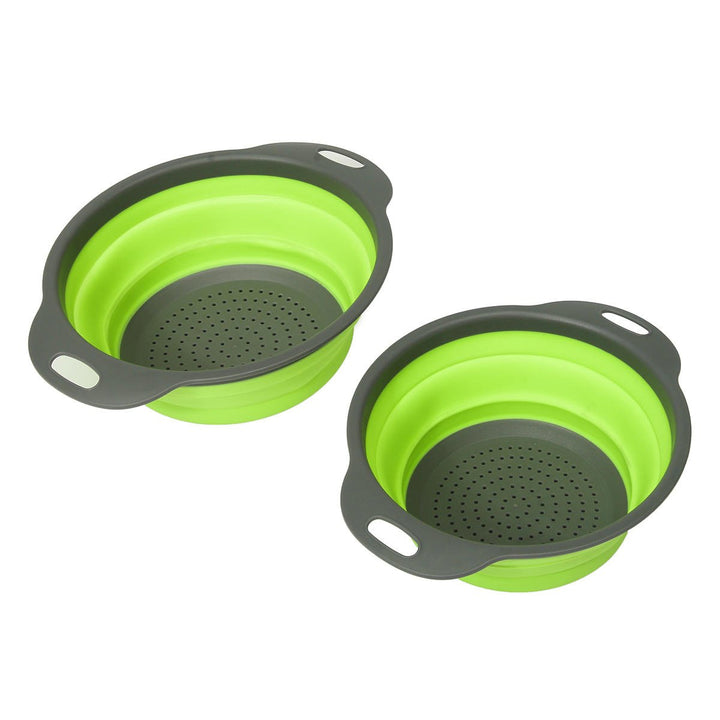 2Pcs Set Collapsible Foldable Silicone Drain Colander Fruit Vegetable Strainer Basket Image 3