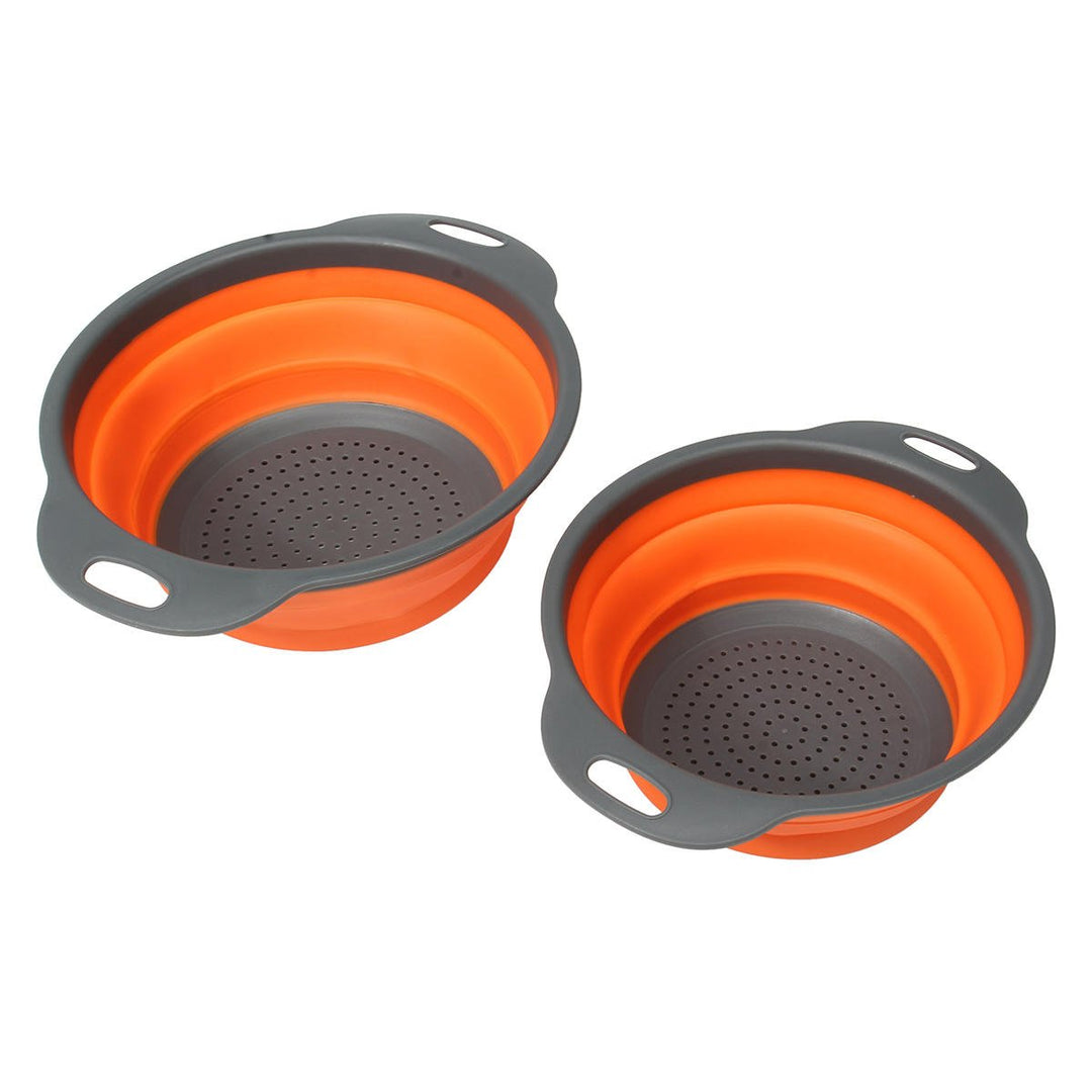 2Pcs Set Collapsible Foldable Silicone Drain Colander Fruit Vegetable Strainer Basket Image 4