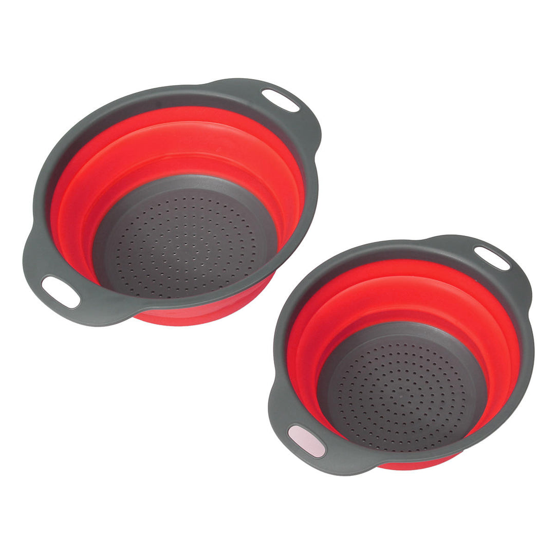 2Pcs Set Collapsible Foldable Silicone Drain Colander Fruit Vegetable Strainer Basket Image 5