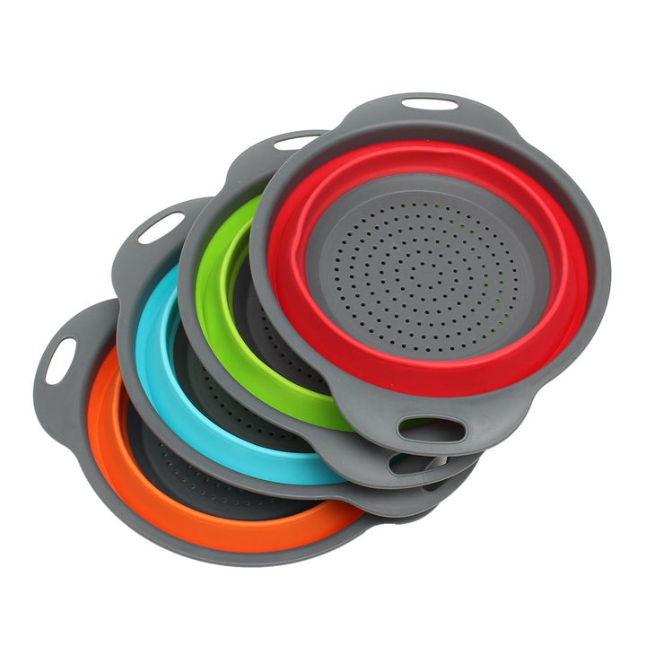 2Pcs Set Collapsible Foldable Silicone Drain Colander Fruit Vegetable Strainer Basket Image 6