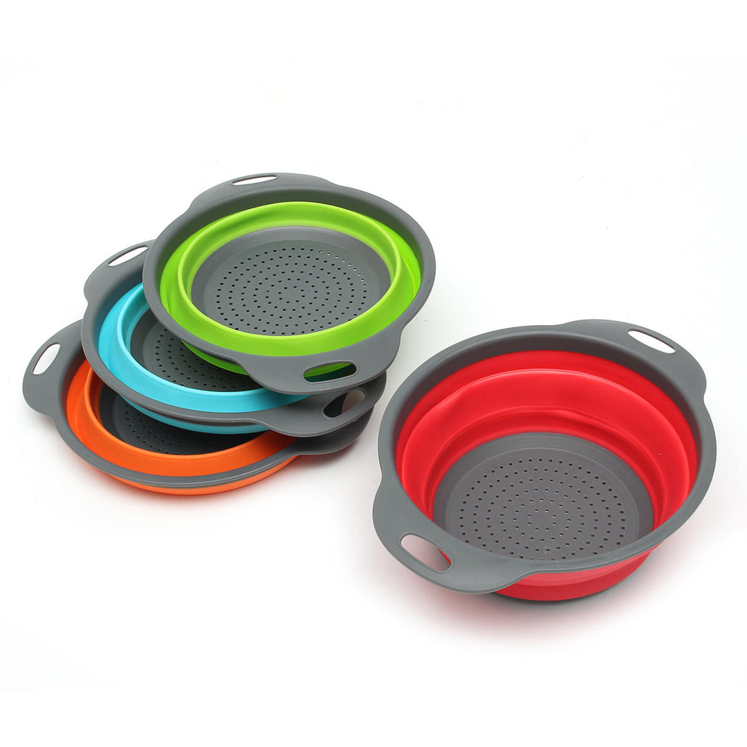 2Pcs Set Collapsible Foldable Silicone Drain Colander Fruit Vegetable Strainer Basket Image 8