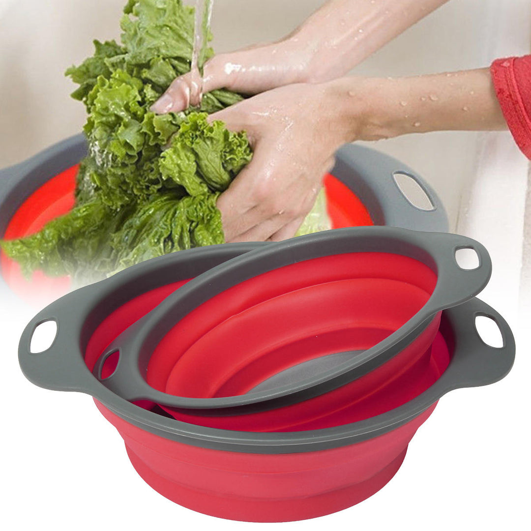 2Pcs Set Collapsible Foldable Silicone Drain Colander Fruit Vegetable Strainer Basket Image 10