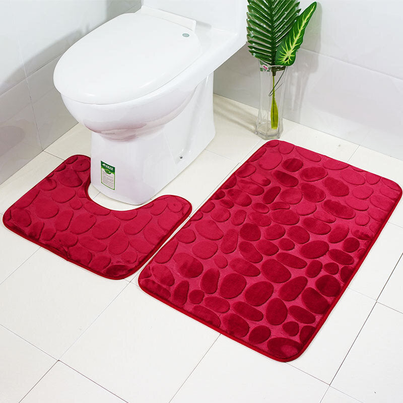 2pcs Flannel Toilet Lid Bath Rugs Soft Floor Home Anti Slip Liner Memory Foam Durable Cover Shower Carpets Bathroom Mat Image 2