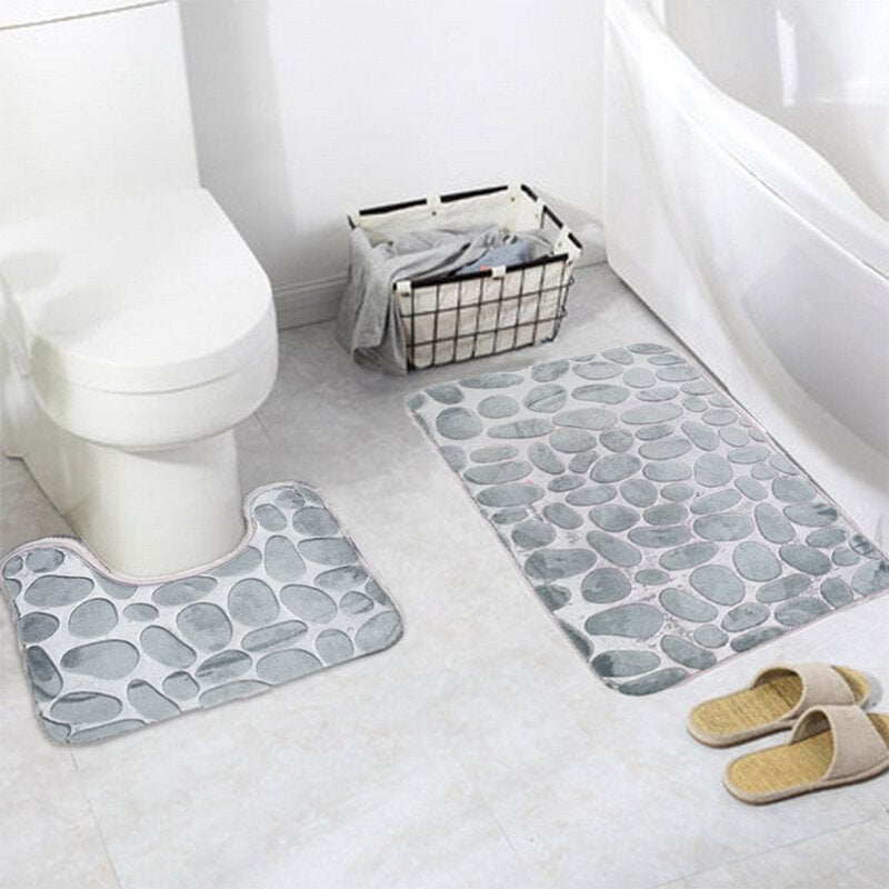 2pcs Flannel Toilet Lid Bath Rugs Soft Floor Home Anti Slip Liner Memory Foam Durable Cover Shower Carpets Bathroom Mat Image 3