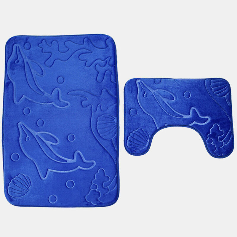 2pcs 3D Dolphin Flannel Toilet Lid Bath Rugs Soft Floor Home Anti Slip Shower Carpets Bathroom Mat Set Image 1